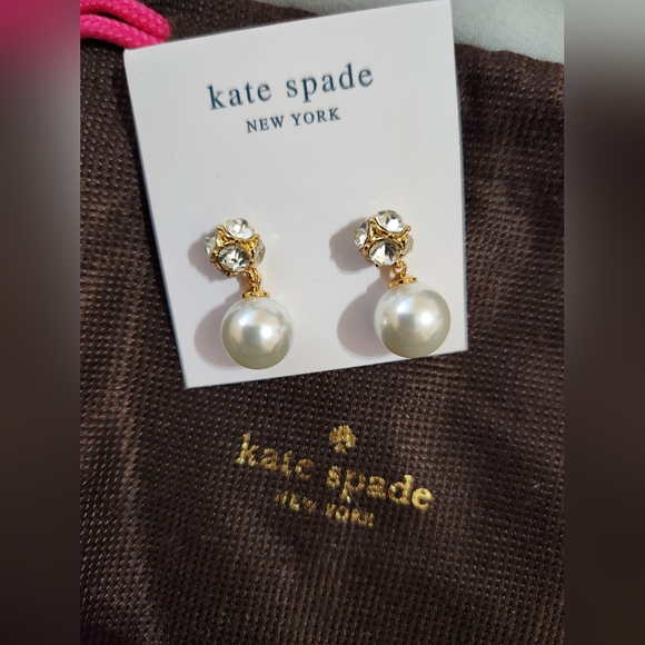New KATE SPADE New York Lady Marmalade Faux Pearl Drop Rhinestone Stud Earrings - Picture 7 of 7